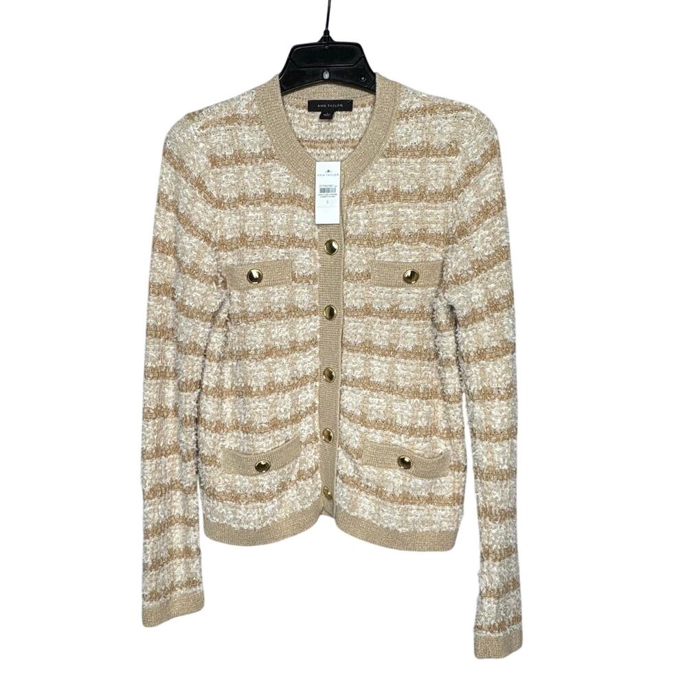 Ann Taylor Classic Preppy Button Up Textured Metallic Lady Jacket Size Small New